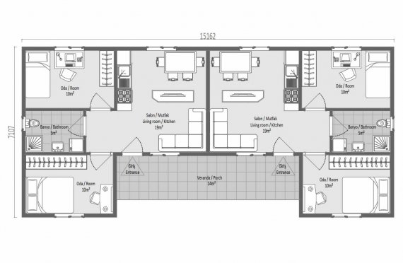 102 m2 Casa Prefabricada Dos Habitaciones