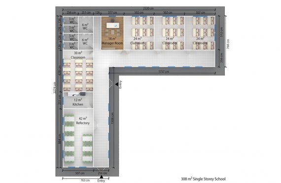 Escuela Prefabricada 308 M² | Edificios educativos modulares