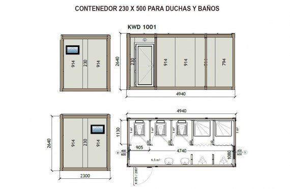Contenedor Sanitario WC - Ducha KW6 230X500