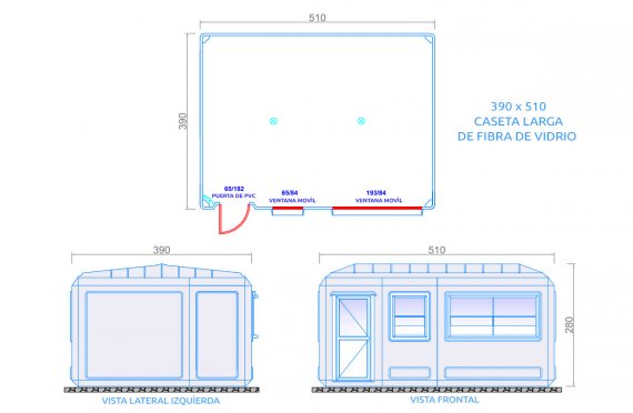 plan cabina amplio modular 390x510 cm 