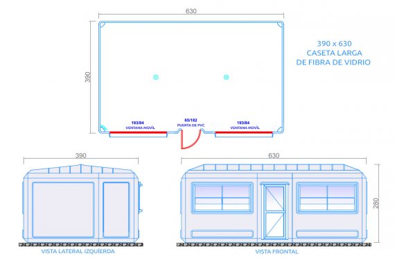 plan cabina modular 390x630 cm 
