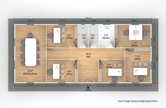 plan de oficina prefabricada 106 m2