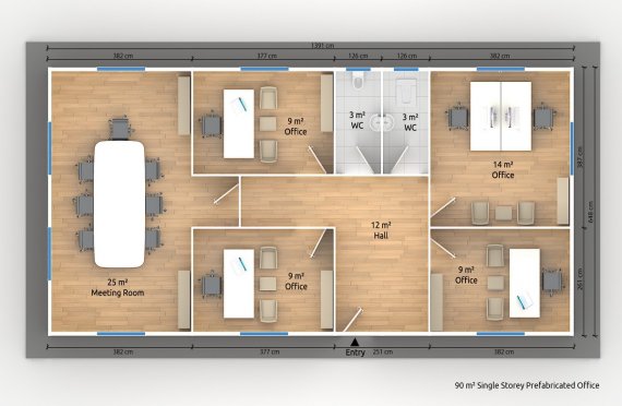 plan de oficina prefabricada 90 m2